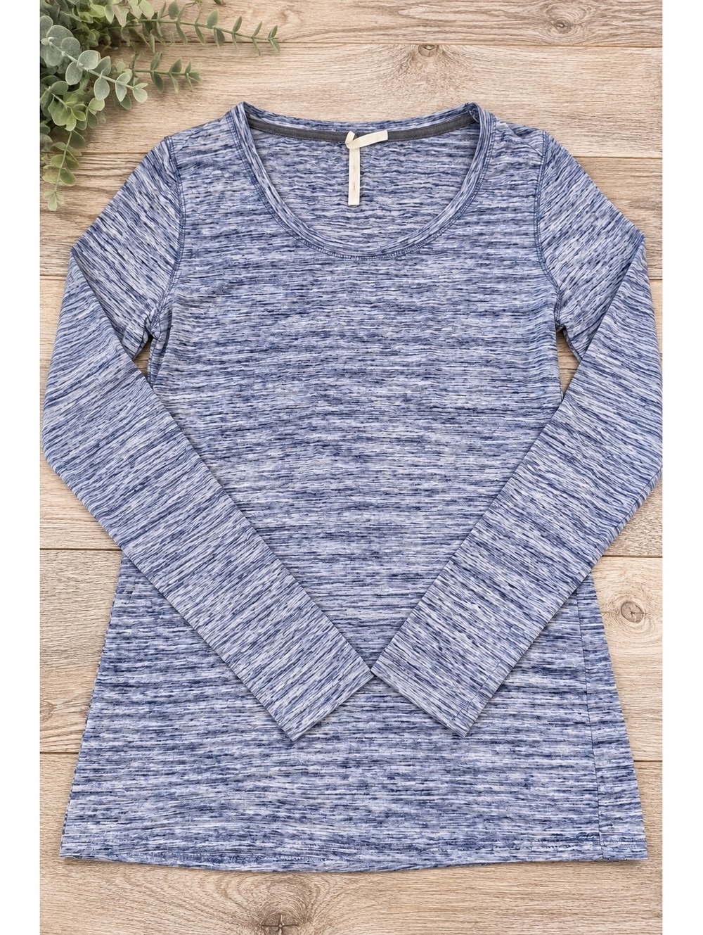 Energie Blue Heathered Long Sleeve Scoop Neck Top - Women's XL